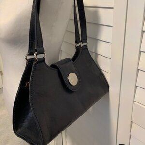 Italian Leather Shoulder Bag with Silver Hardware